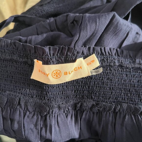NWOT Tory Burch Smocked Shoulder-Tie Jumpsuit Size XS Navy Blue - Picture 10 of 13